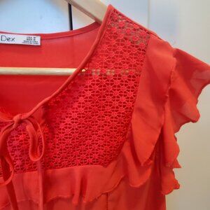 NWOT-DEX M- Boutique Poppy Red dressy top Gorgeous Lace Detail